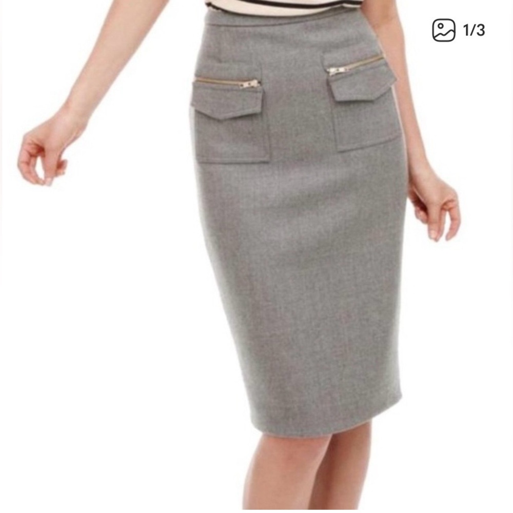 J. Crew Grey Patch Pocket Pencil Skirt Size 0. Brand new. NWT. 100% wool.